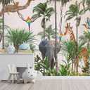 YQWDMX - 3D Safari Wallpaper Tropical Jungle and Animals Plant Wallpaper Mural for Bedroom Kids Room (Not Peel and Stick)
