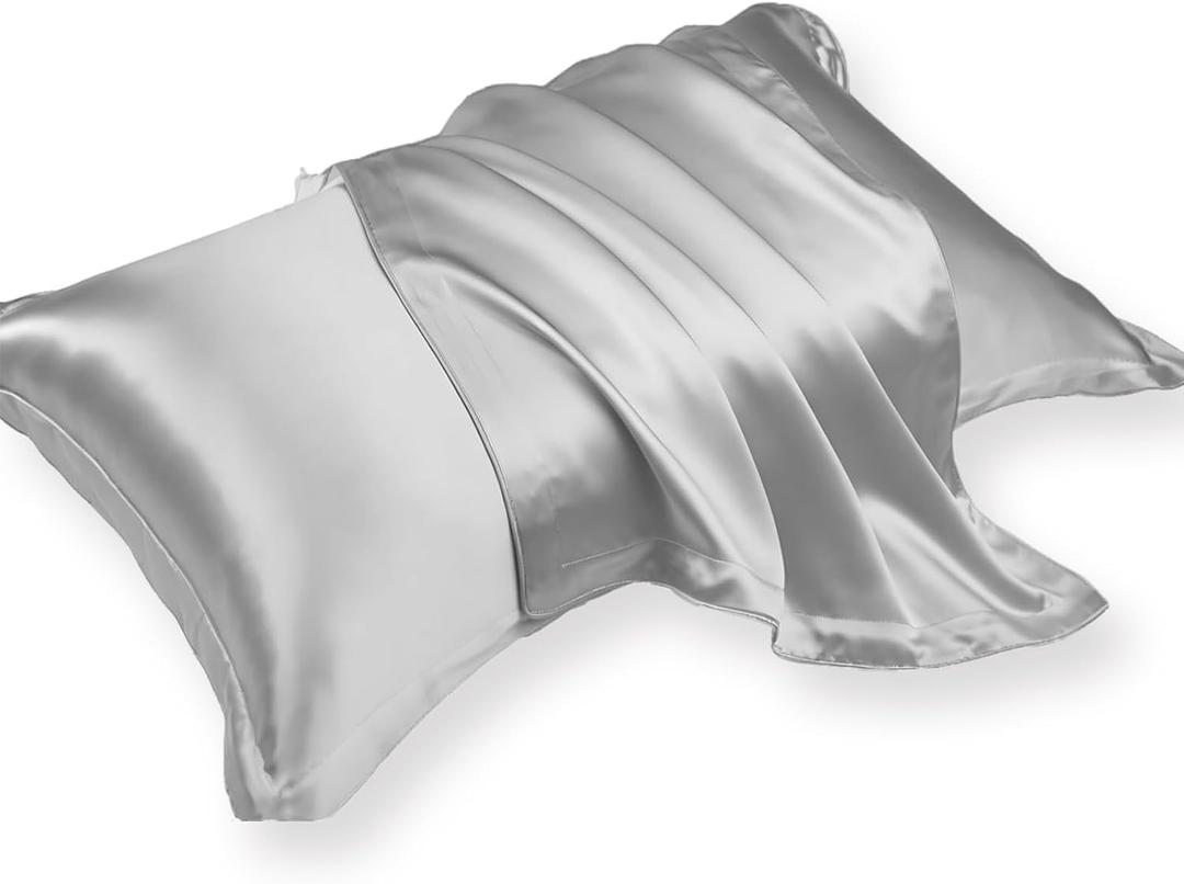 Pillowcase Ice Silk Pillow Covers King Size Set of 2, Silver Grey Silky Cooling Pillow Case 20"x36", Soft and Comfortable for Hair and Skin with Flanged Design Pillowcase