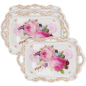 Melamine Serving Tray,Art Trays for Stylish Home Decor, Entertaining & Dining - Rectangular Appetizer Platter, Food Serving Tray with Handles, Lightweight,3 Pack (15 x 10.2 x 1.3 Inches)