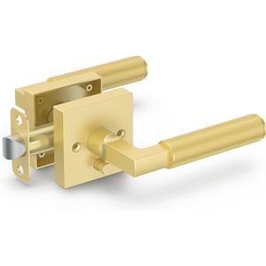 FILTA 1 Pack Gold Privacy Door Handles, Knurled Door Levers Interior Gold Door Lever Bathroom Door Knobs Heavy Duty Square Door Lock