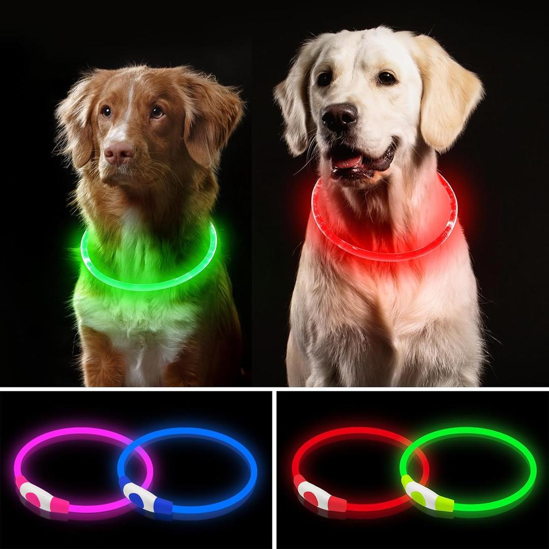 2 Pack Light Up Dog Collar, USB Rechargeable Dog Collar Light for Night Walking, Led Lighted Dog Collar, Glow in The Dark Dog Collar for Small Medium Large Dogs (Red+Green)