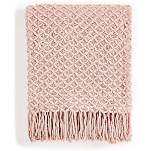 CREVENT Farmhouse Boho Knitted Throw Blanket for Couch Sofa Chair Bed Home Decoration, Soft Warm Cozy Light Weight for Spring Summer Fall (50''X60'' Blush Pink)