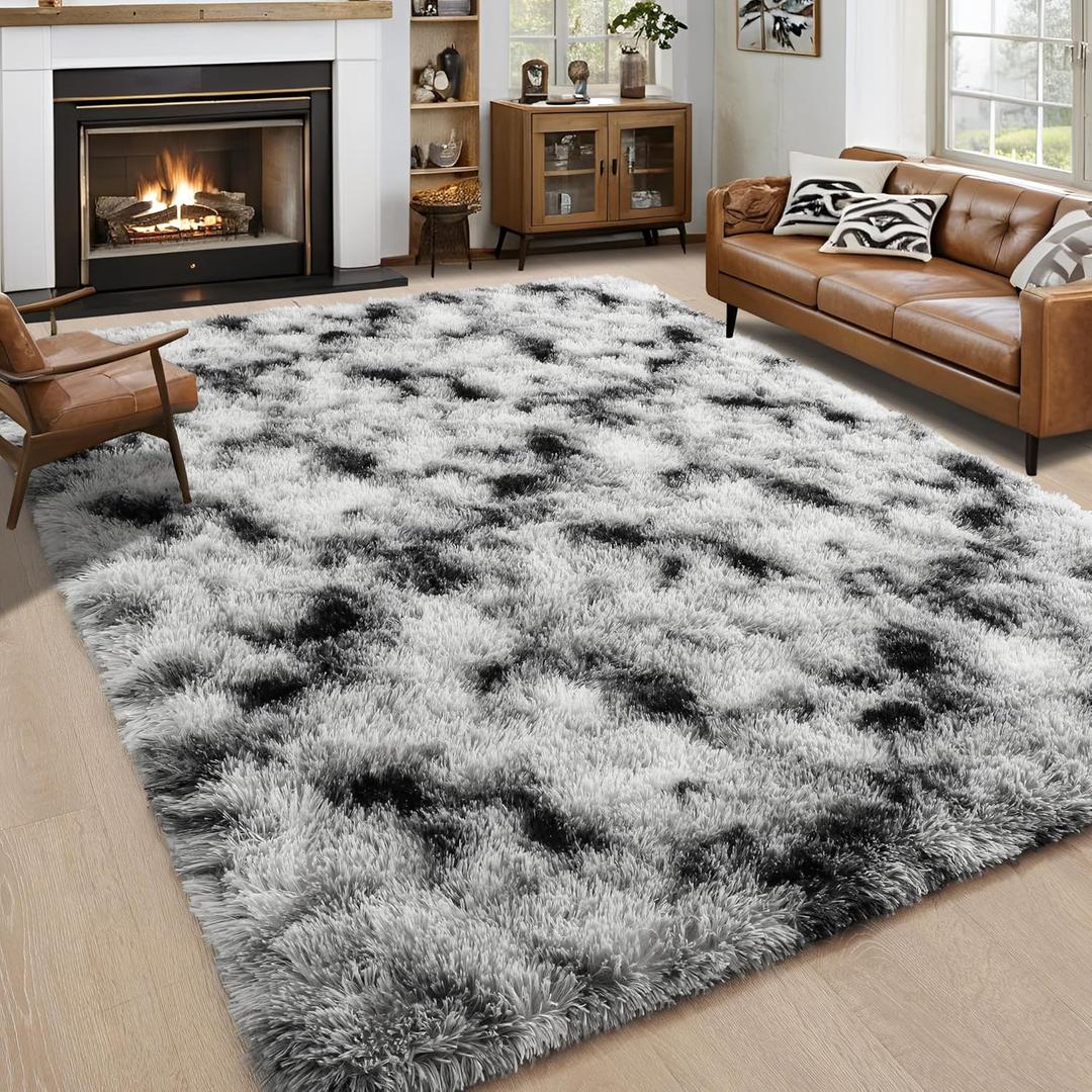 Noahas Large Fluffy 6x9 Area Rugs for Living Room Bedroom,Fuzzy Black and White Thick Shag Throw Rug,Big Soft Shaggy Bedside Non-Slip Plush Dorm Nursery Kids Carpet
