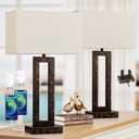 22" Tall Living Room Lamps for Night Stands - Touch Bedside Lamp with USB C+A, 3 Way Dimmable Bedroom Lamps for End Tables Set of 2, Modern Night Stand Lamp for Bed Side (Beige&Brown)