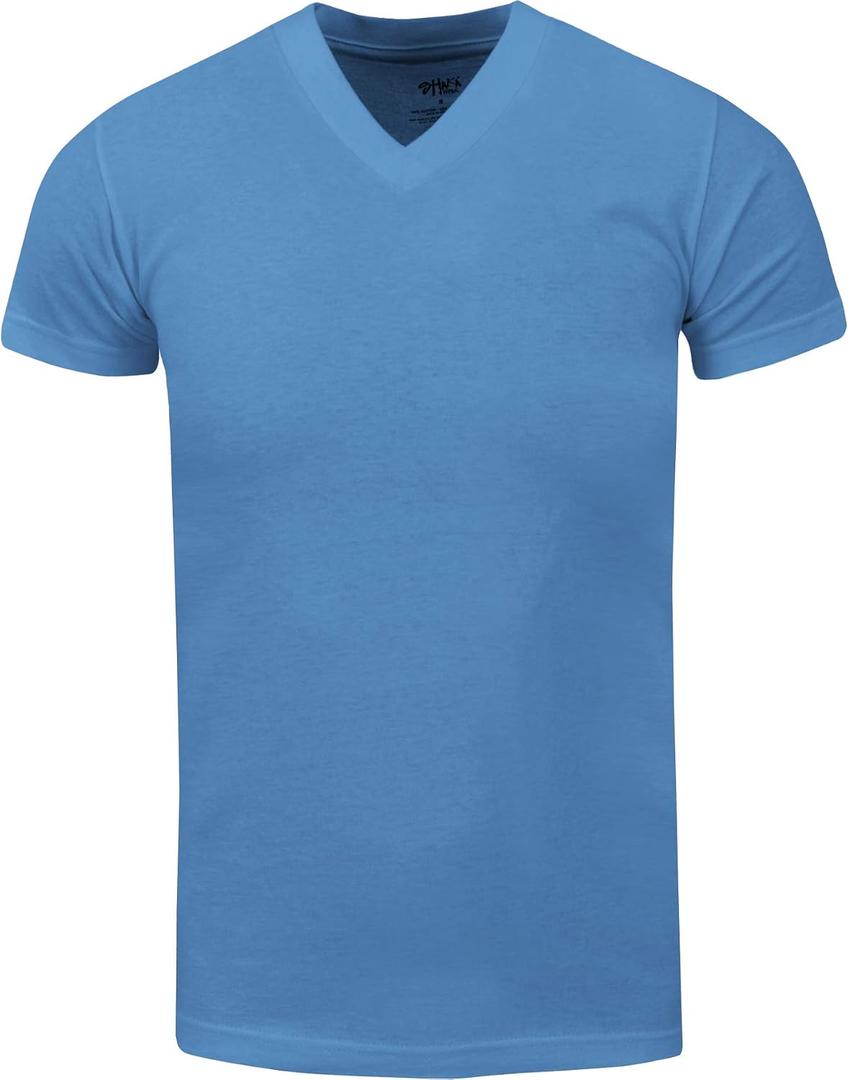 Men's Heavyweight Cotton T Shirt – Basic 6.2 Ounce Short Sleeve V Neck Plain Tee Top Tshirts Regular Big and Tall Size (Blue, S)