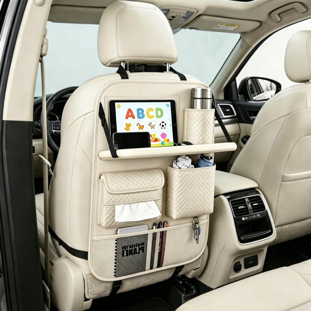 Car Seat Back Organizer with Foldable Tray, Tablet Holder & Pockets