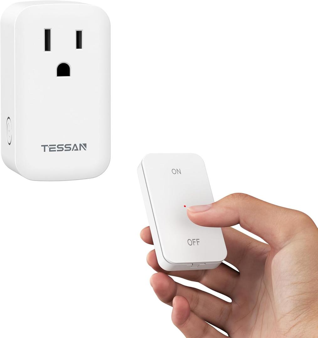 TESSAN Remote Control Outlet Wireless Wall Mounted Light Switch, Range 100FT Remote Control Outlet Plug, Wireless Light Switch for Indoor String Lights, Lamps, 1875W