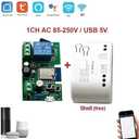 Generic Tuya 1 Channel WiFi Wireless Switch USB 5V/AC 85-250V Momentary Inching Self-Locking Relay Module,Home Automationg,Compatible with Alexa Goolge Home, White, SHQY028