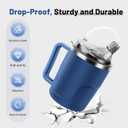 Adult Sippy Cup, 14oz Spill Proof Cup with Straw for Elderly, 3 in 1 Stainless Steel Sippy Cup with 2 Lids, No Spill Feeding Cups for Patient Disabled Maternity Drink Water Milk Soup - Blue