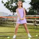 Girls Tennis Dress Sleeveless Pickleball Athletic Dress Golf Outfit with Detachable Built-in Bra & Shorts Pockets, 10-11Y Purple