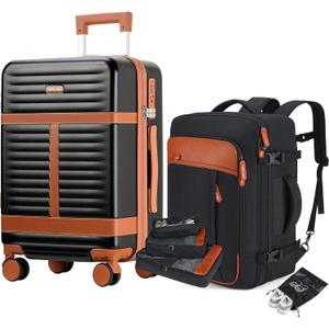 Lumesner 5 Piece Luggage Sets with Travel Backpack, 20" Carry On Hardside Spinner Suitcases, TSA Lock, Durable PC (Black, 5 piece set (20inch))