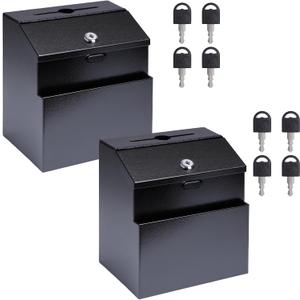 Suggestion Box with Lock and Slot 2 Pack Metal Wall Mounted Ballot Complaint and Donation Box with 4 Keys