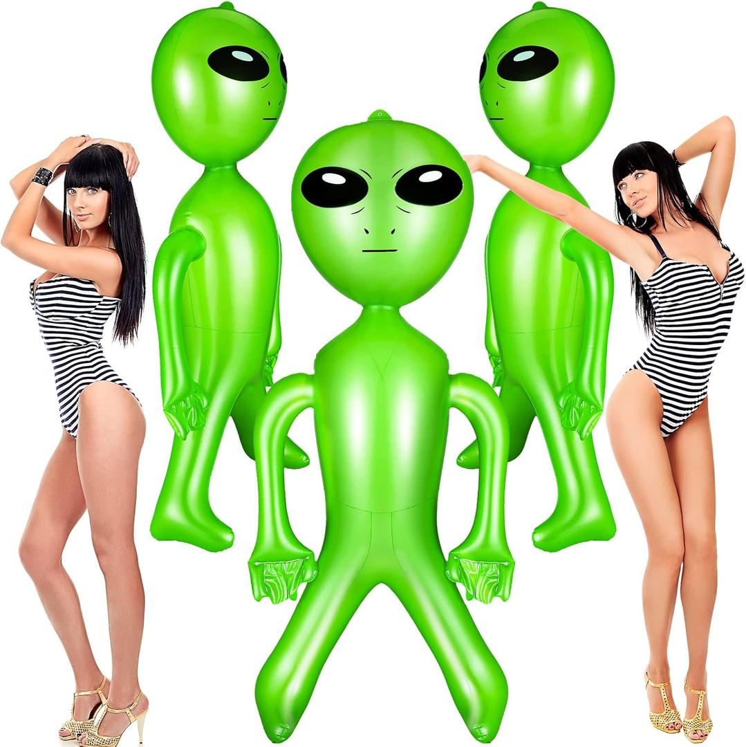 Zhanmai 3 Pieces 63 Inch Giant Inflatable Alien Blow up Jumbo Green Inflate Alien for Theme Birthday Party Favors Decorations Indoor Outdoor Photo Prep Halloween Easter Christmas Decorations
