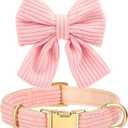 Didog Cute Small Dog Harness Collar and Leash Set with Bowtie, Breathable Soft Mesh Padded Puppy Harness, Pink Dog Harness for Parties, Holiday Gatherings & Gifts, Pink, S (S: Chest 11.8-15.4", Fit 4-8 lbs)