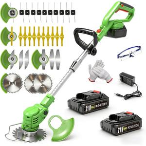 Electric Weed Wacker Cordless, Weed Eater Battery Powered with with Metal Blades,3 in 1 Stringless Grass Trimmer Lightweight Brush Cutter/Edger for Garden Lawn Yard Trimming