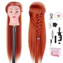 TopDirect 29" Red Hair Mannequin Manikin Head with Clamp Holder and Tools for Cosmetology, Hairdressing, Braiding Practice