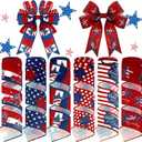 Tigeen 6 Rolls 30 Yards 250th Anniversary Memorial Day 4th of July Patriotic Ribbon Stars and Stripes Burlap Wired Edge Ribbon White Red Blue Decor for Independence Day Gift DIY Wreath Bow Craft