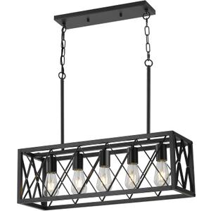 KEESFU 5 Light Dining Room Light Fixtures Over Table, Black Farmhouse Chandelier, Adjustable Height Hanging Pendant for Kitchen Island, Dining Table,Living Room.