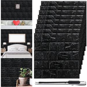 Tinlade 30 Pcs 28.81 Sq ft 3D Wall Panels Peel and Stick Foam Brick Wallpaper Printable Faux Brick Wall Panels Decorative Self Adhesive Tiles Waterproof(Black)
