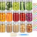 Glass Mason Jars 16 oz with Airtight Lids and Bands - 15 Pack Regular Mouth Pint Canning Jars for Pickling, Meal Prep, Overnight Oats, Dry Food & DIY Crafts - Includes 24 Stickers & Brush