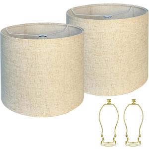 Lamp shades Set of 2, 13" Top x 13" Bottom x 10" High, Drum Lamp Shades Medium Lamp shade, Beige Lampshade Natural Linen Hand Crafted, 