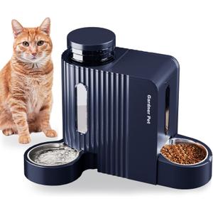 Gardner Pet Automatic Gravity Cat Food Feeder and Water Dispenser Stainless Steel Two-in-One Set Large Capacity Dispenser for Pets Dogs, Puppies, Kittens-(0.8 Gallons x 2) (Dark Blue)