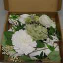 AmyHomie Green White Artificial Flowers Combo Silk Mix Peony Rose Fake Flowers w/Stem for DIY Wedding Bouquets Centerpieces Arrangements Table Fall Decor Party Bridal Baby Shower Home Decorations
