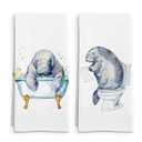 FSTCSV Funny Manatee Gifts Hand Towels Set of 2, Manatee Gifts for Kids Women Hand Towel, Cute Coastal Sea Animal Decorative Towels for Bathroom, Nautical Ocean Animal Kids Bathroom Decor, 16x24in