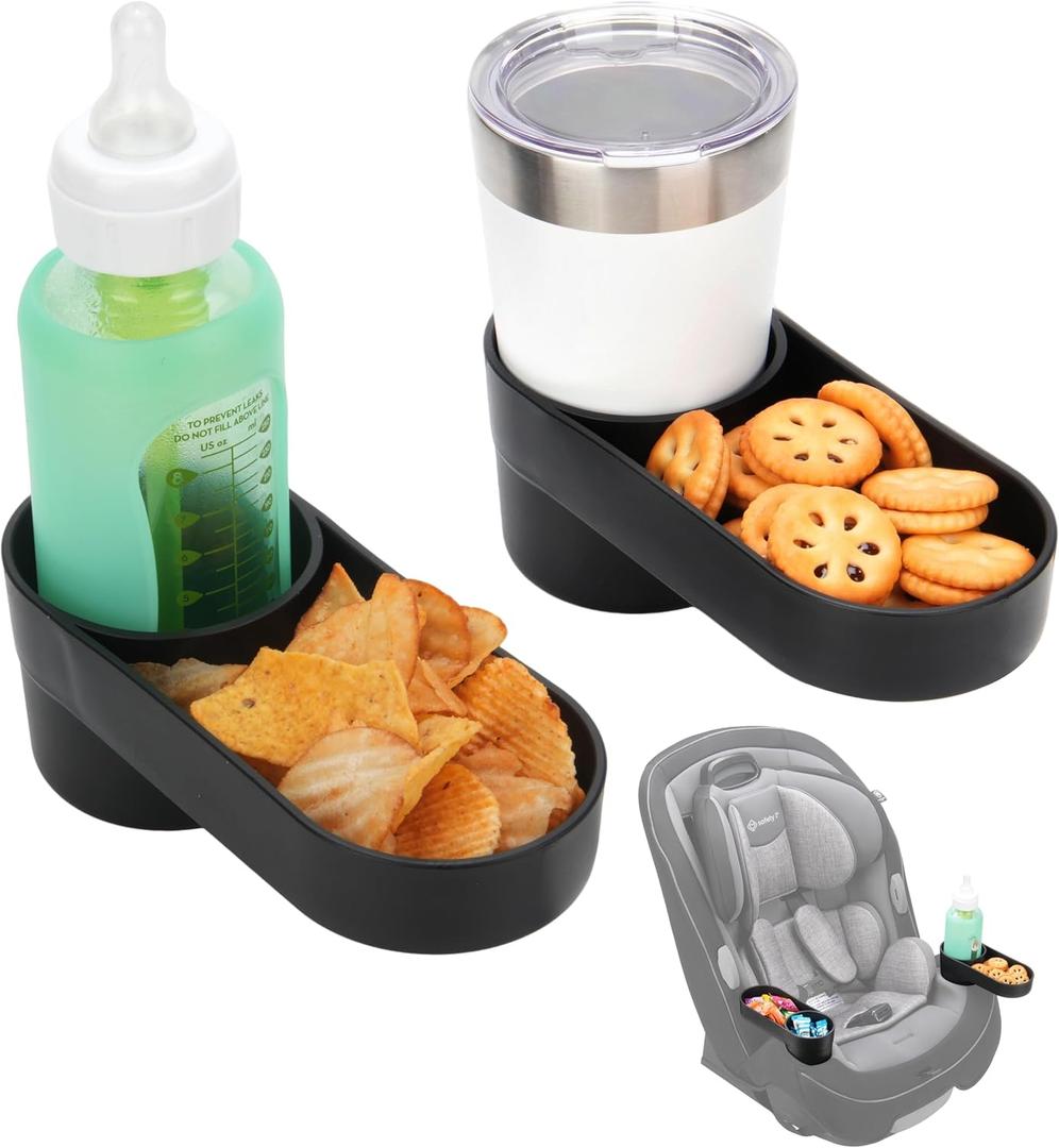2PCS Child Car Seat Snack Tray with Cup Holder for Safety 1st EverFit & Grow and Go All-in-One Slim Convertible Car Seat, Car Seat Cup Holder Replacement, Dishwasher Safe, Black