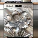 Embossed Silver Flower Magnetic Dishwasher Cover 23x26 Crystal Jeweled Center, Reusable Refrigerator Door Panel Decal, No Adhesive Wrap to Hide Scratches Dents, Kitchen Decor
