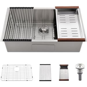 26 Inch Undermount Kitchen Sink -Bokaiya 26x18 Stainless Steel Sink Undermount 18 Gauge Deep Single Bowl Kitchen Sinks with Colander (26 W x 18 D x 10 H, Brushed Nickel)