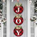 Buffalo Plaid Christmas Wreaths for Front Door - 3pcs Rustic Christmas Decor Joy Signs Wreaths for Door Holiday Xmas Garage Door Wall Decorations Indoor Outdoor (Multi Color)