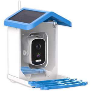 Smart Bird Feeder with CameraHAPAW Wireless WiFi Remotely Operated Feeding, Solar Powered ChargingRoofBlue