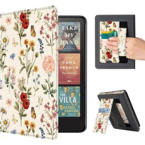 CoBak Case with Stand for Kindle Paperwhite 12th Gen 2024 Released (7") & Kindle Colorsoft Signature Edition - Durable PU Leather Cover with Auto Sleep Wake, Card Slot, Hand Strap Feature, Floralia