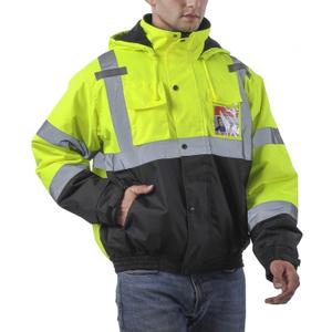 sesafety Reflective Jacket for Men, High Visibility Jackets, Safety Jackets for Men, Hi Vis Construction Bomber Jackets Waterproof with Pockets and Zipper, Black Bottom, Class 3 (Large, Yellow)