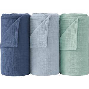 Bearmoss Muslin Swaddle Blankets for Newborn, 100% Cotton Large Baby Swaddle Blankets, Super Soft Breathable Receiving Blankets for Unisex Baby Boys Girls (47x47in, 3Pack)