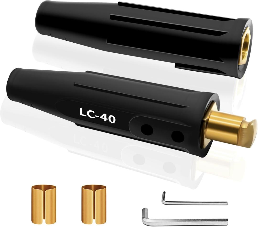 LC-40 Welding Lead Connector, Welding Cable Quick Connectors, Male & Female Welding Connectors for Welding Machine Accessories, 1/0 and 2/0 Welding Lead Size Capacity, 350 Amp Max Rating (Black 1 Pair)