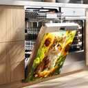 Dishwasher Magnetic Cover 25.59x23.03in Sunflower Kitten Design, Waterproof Removable Kitchen Appliance Magnet Panel Decor for Dishwasher Refrigerator Washer