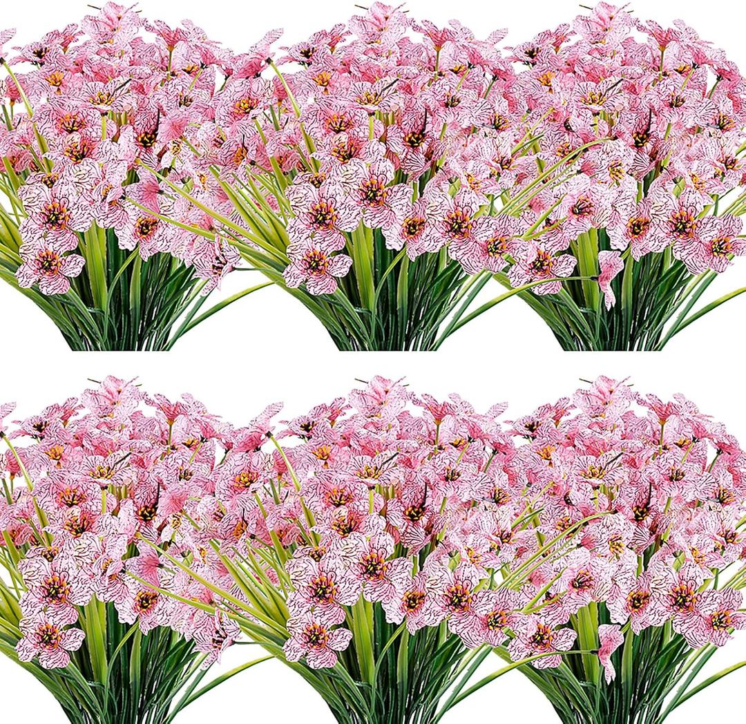 JEMONG 20 Bundles Artificial Flowers Outdoor UV Resistant Fake Flowers No Fade Faux Plastic Plants Garden Porch Window Box Decorating(Pink)