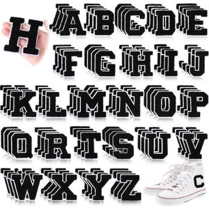 104 Pcs Chenille Letters Patches Iron on Large 3.2 H x 2.4 W College Letters Patches Embroidered Trimmed Preppy Alphabet for Clothing Repairing(White, Black)