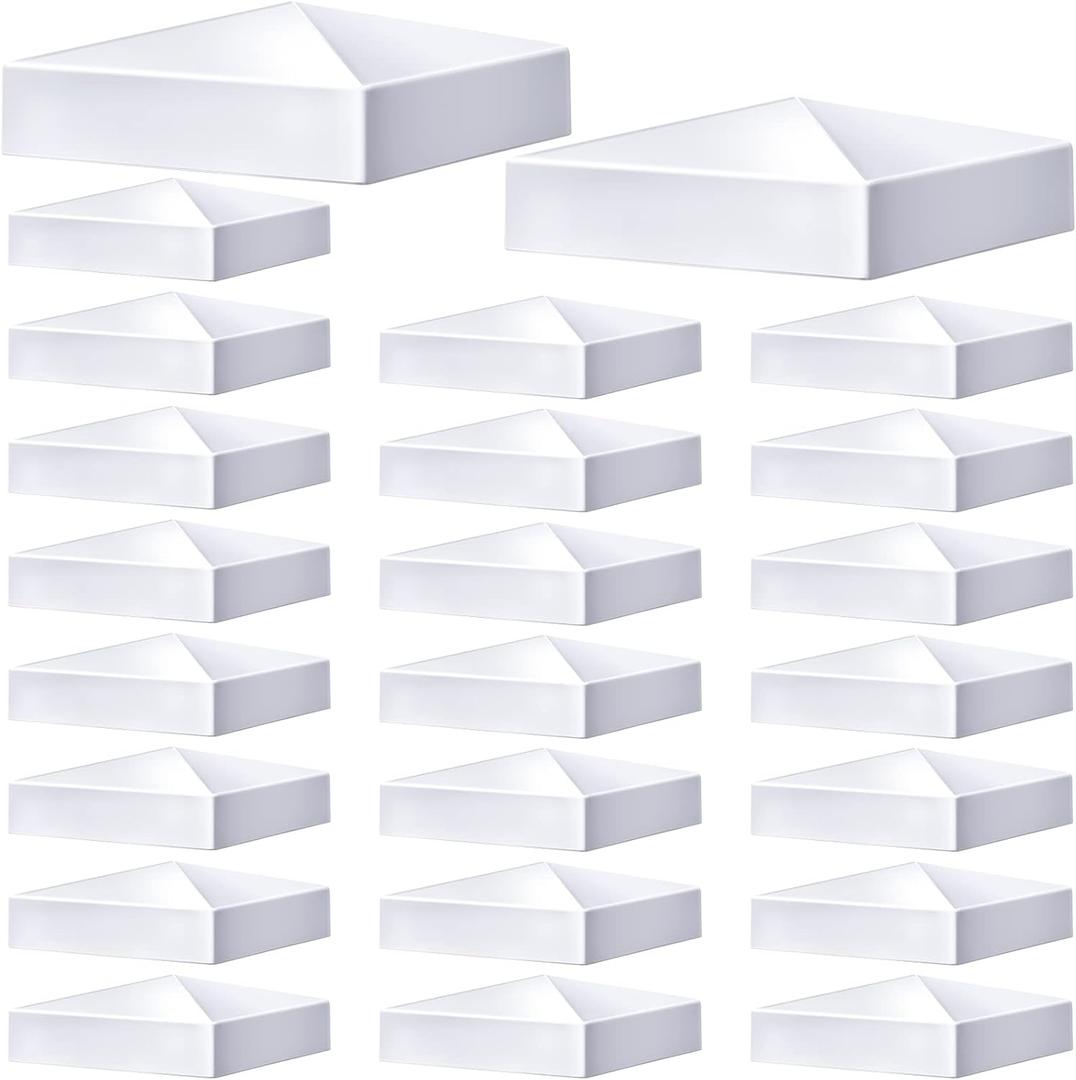 Taiyin 24 Pcs Pyramid White PVC Vinyl Post Top Caps, Fence and Deck Post Caps for Vinyl Fence Posts (4 x 4 Inch)