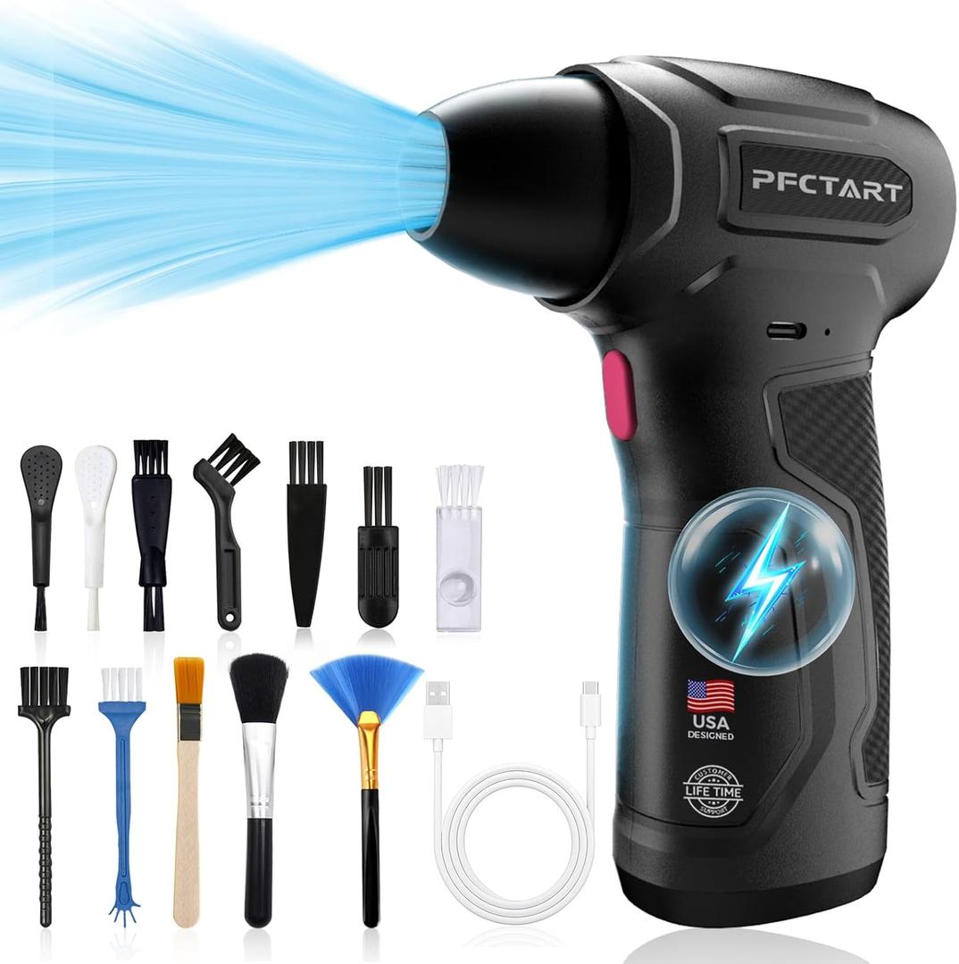 Compress Air Duster, 200000RPM Electric Air Duster with Brushless Motor, Roller Adjustment, Rechargeable Cordless Air Blower for Keyboard, PC, Car, Home Cleaning Kits (Pink)