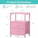 BOLUO Pink Nightstand with Charging Station, LED Night Stand with 2 Fabric Drawers, Bedside Table with USB Ports and Outlets, Nightstand for Bedroom Modern