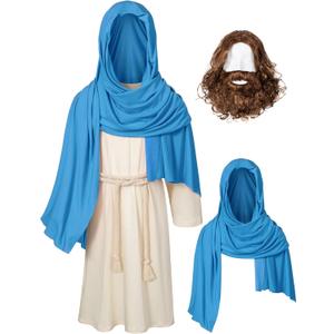 Kids Jesus Saint Religious Biblical Robe Fancy Dress Costume Wig Moustache Scarf Shawl Waist Rope set (4-5 Years)