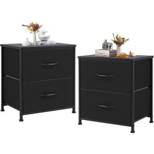 DUMOS Nightstand Set of 2, Small Dresser with 2 Fabric Drawers Side Bedroom End Table Kids Bedside Storage Furniture for 25 inch Tall Night Stand for Closet, Entryway, College Dorm, Classic Black