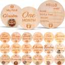 Monthly Baby Milestone Cards - 11 Wooden Discs, 20 Milestones - Baby Monthly Milestone Signs, My First Holiday Milestones & Hello World  Gender Neutral Baby Gifts (First Celebrations)