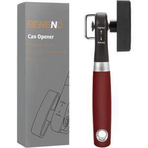Beneno Can Opener, Manual Side Safe Cut Can Opener Smooth Edge with Durable Sharp Blade, Effort-Saving Knob & Comfortable Non-slip Handle, Red