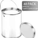 Yalikop 48 Pack Clear Paint Cans with Metal Lids, Plastic Empty Storage Bucket Paint Can Containers and Handle for Putting Candy, Party Favors Cans, Decor and DIY Projects (5 Inch Tall)