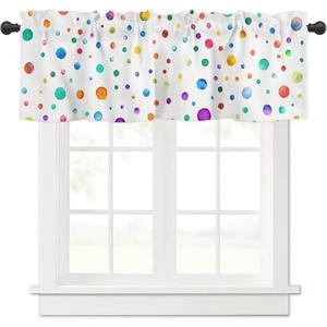 Colorful Polka Dot Curtain Valance for Kitchen Window, Color Point Valance for Window Curtain & Drape 3" Rod Pocket Colorful Window Treatment for Bedroom Living Room Curtain Over Sink 54x18in,1 Panel
