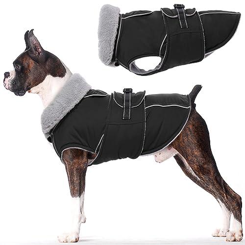 Lelepet Warm Dog Coat Reflective Dog Fleece Vest Waterproof Jacket Windproof Winter Cold Weather Coats with Adjustable Buckle Jackets for Large Dogs, Black, L